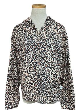 Akimbo Club Sweatshirt Leopard Print Zip-Up Hoodie - Tan Brown Black Medium
